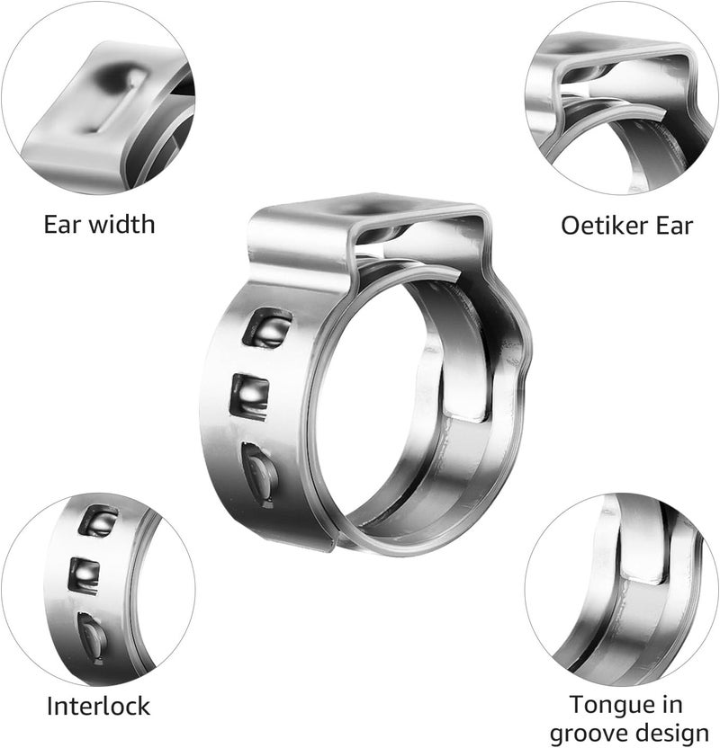 WELLBOM 20cs Stianless Steel Single Ear Heavy Duty Hose Clamps 11-12mm for PEX Tube Fitting Connection,304 Stianless Cinch Clamp Rings Rustproof Pinch Crimp Clamp Securing Pipe Hose Automotive Fuel Line - Image 3